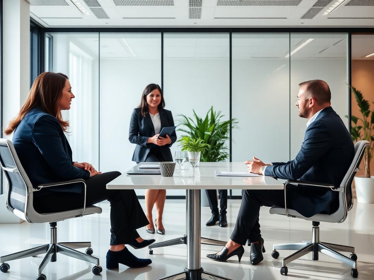 Apex HR consultants interviewing a candidate in a modern office